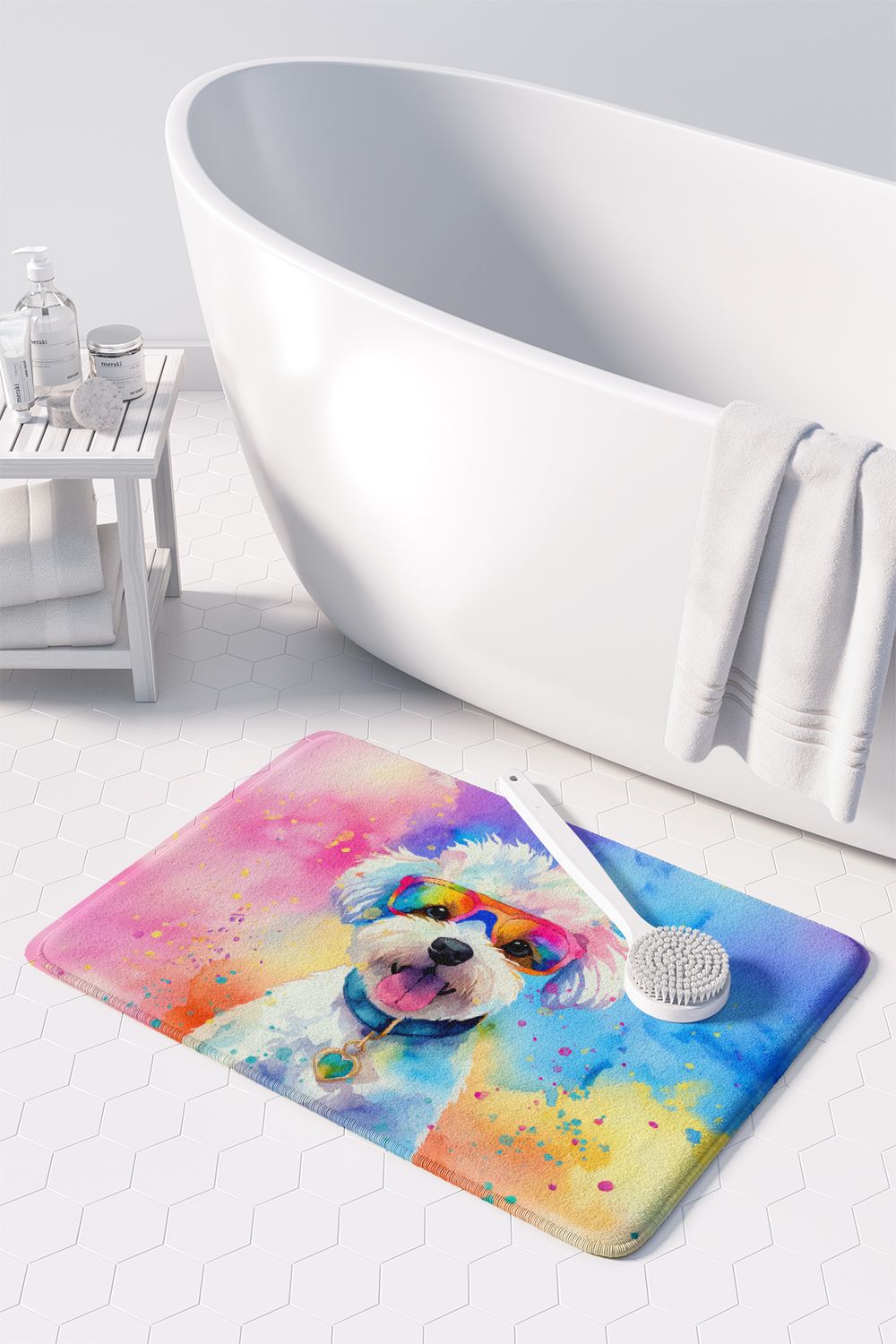 Bichon Frise Hippie Dawg Memory Foam Kitchen Mat Machine Washable Anti-Fatigue Mat Cushion Comfort Bath Mat or Kitchen Rug