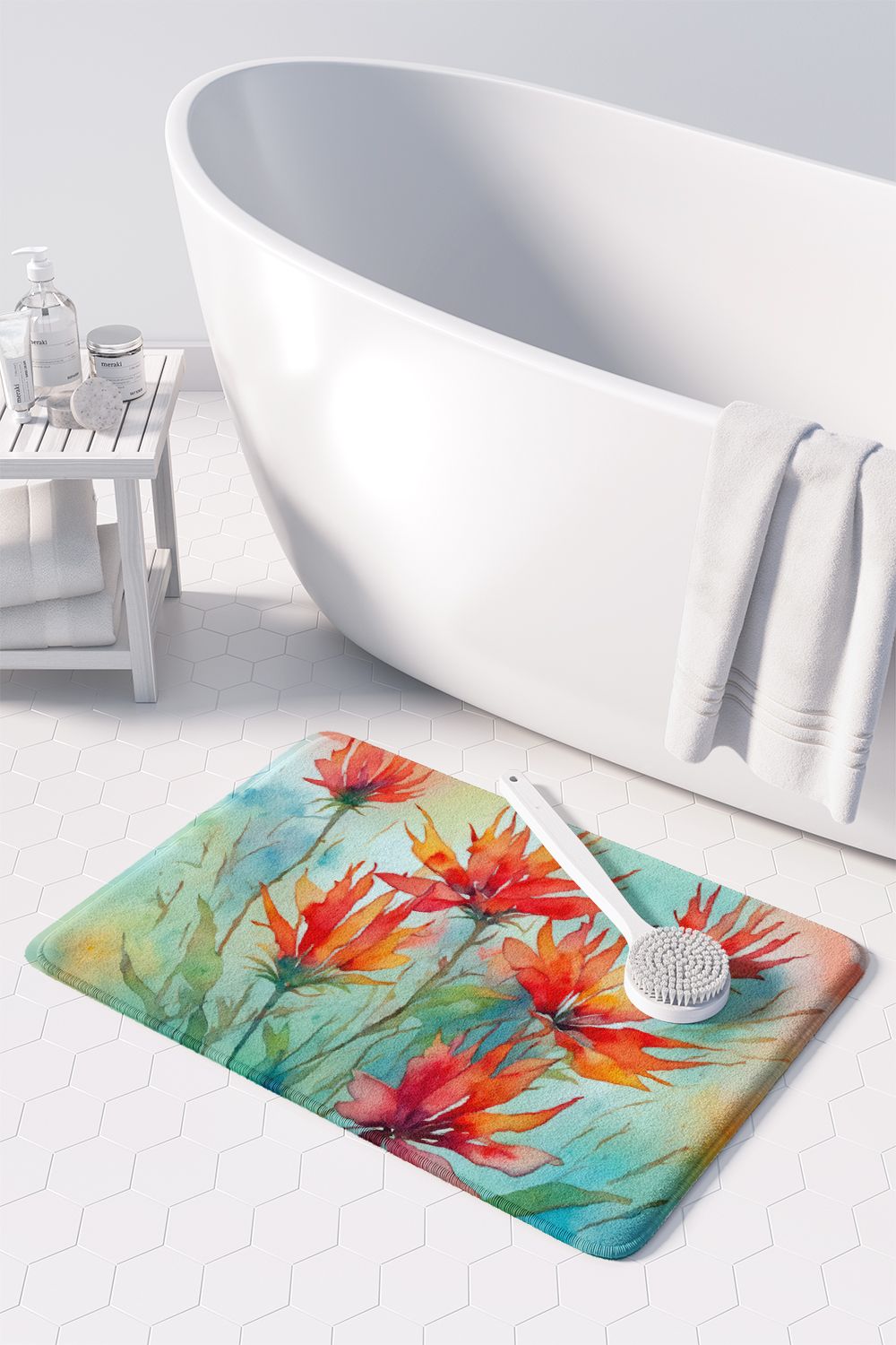 Wyoming Indian Paintbrush in Watercolor Memory Foam Kitchen Mat Machine Washable Anti-Fatigue Mat Cushion Comfort Bath Mat or Kitchen Rug