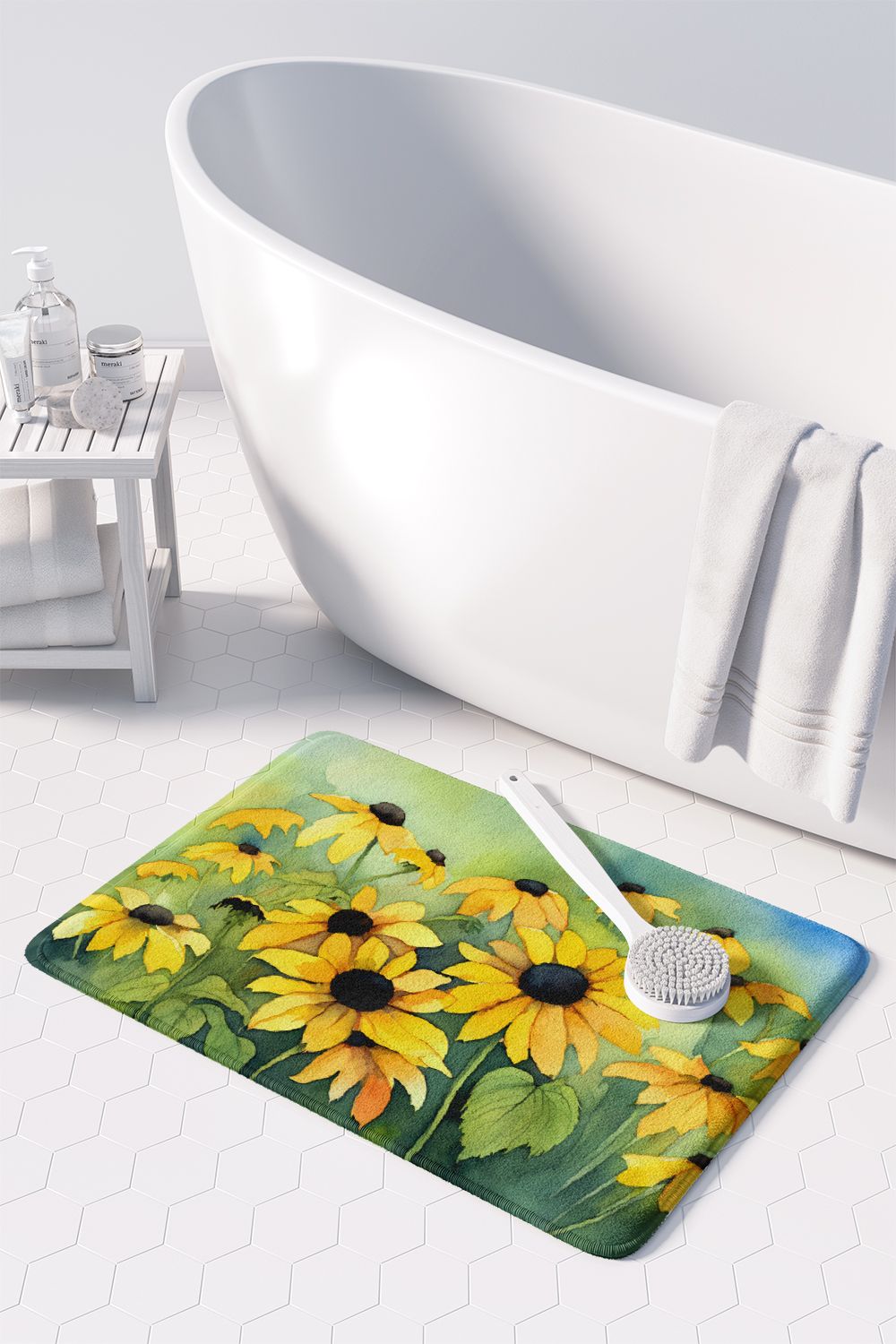 Maryland Black-Eyed Susans in Watercolor Memory Foam Kitchen Mat Machine Washable Anti-Fatigue Mat Cushion Comfort Bath Mat or Kitchen Rug