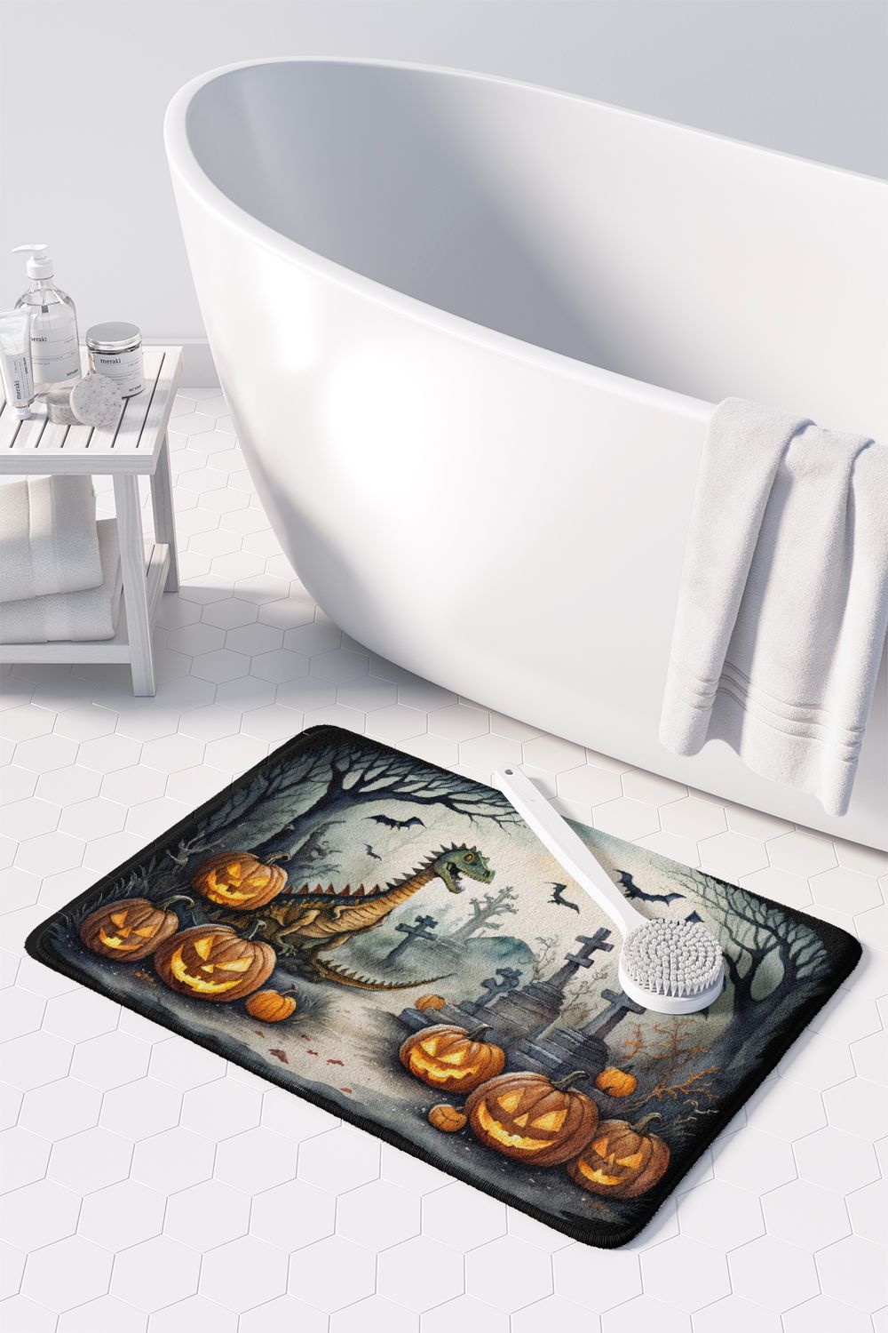 Dinosaurs Spooky Halloween Memory Foam Kitchen Mat Machine Washable Anti-Fatigue Mat Cushion Comfort Bath Mat or Kitchen Rug