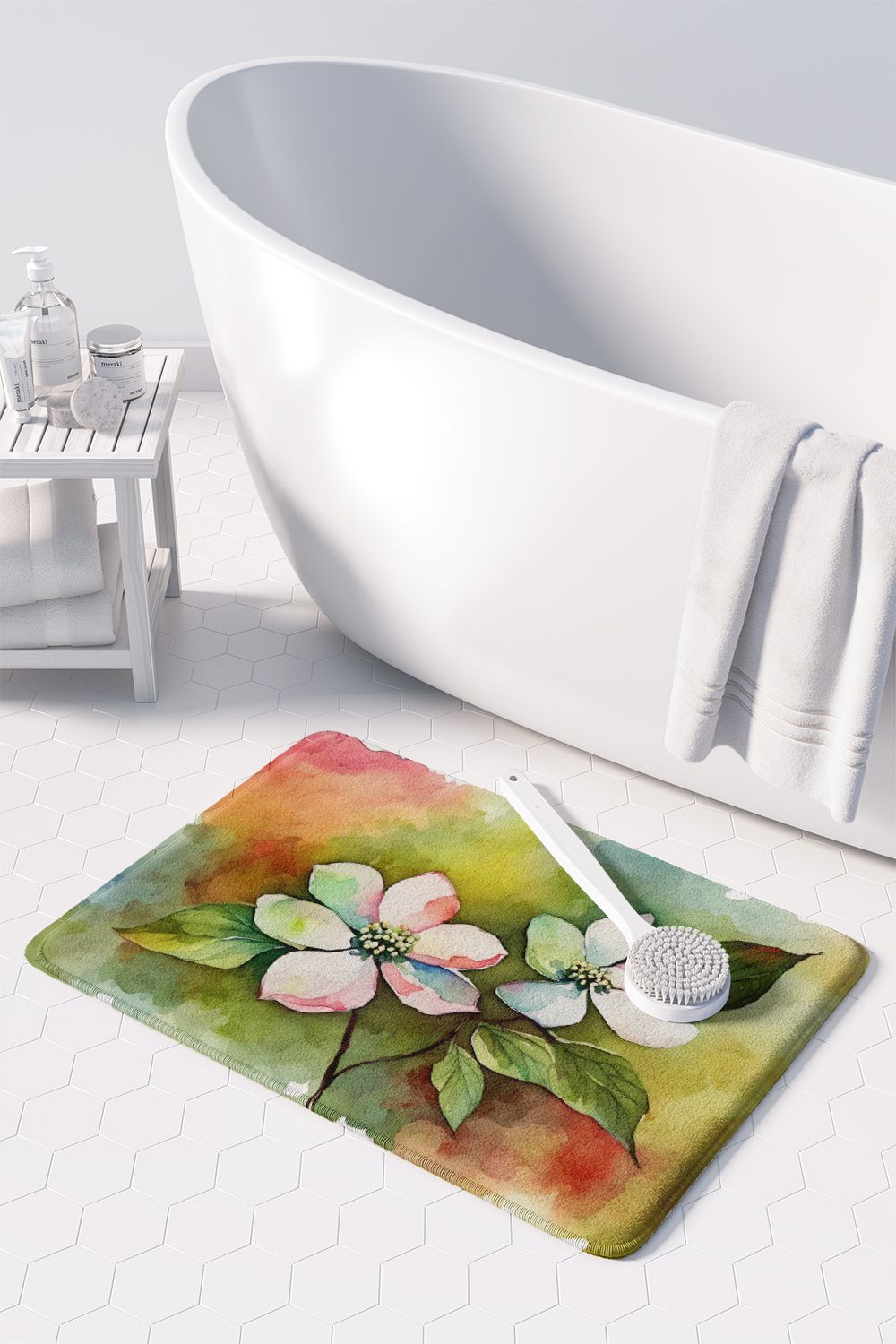 Virginia American Dogwood in Watercolor Memory Foam Kitchen Mat Machine Washable Anti-Fatigue Mat Cushion Comfort Bath Mat or Kitchen Rug