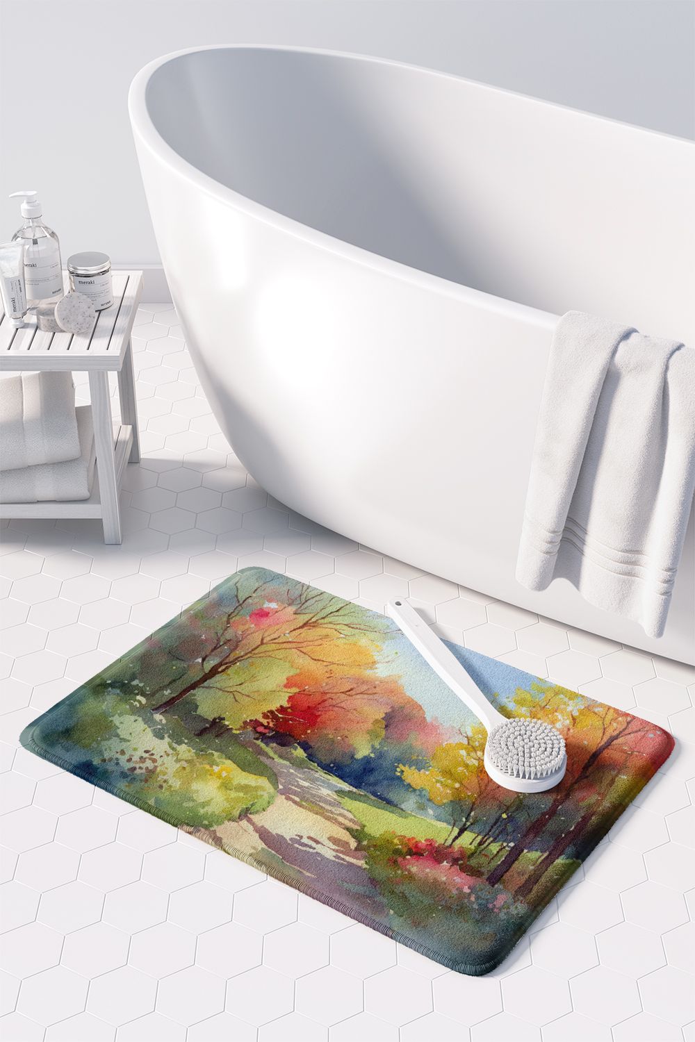 North Carolina Dogwoods in Watercolor Memory Foam Kitchen Mat Machine Washable Anti-Fatigue Mat Cushion Comfort Bath Mat or Kitchen Rug