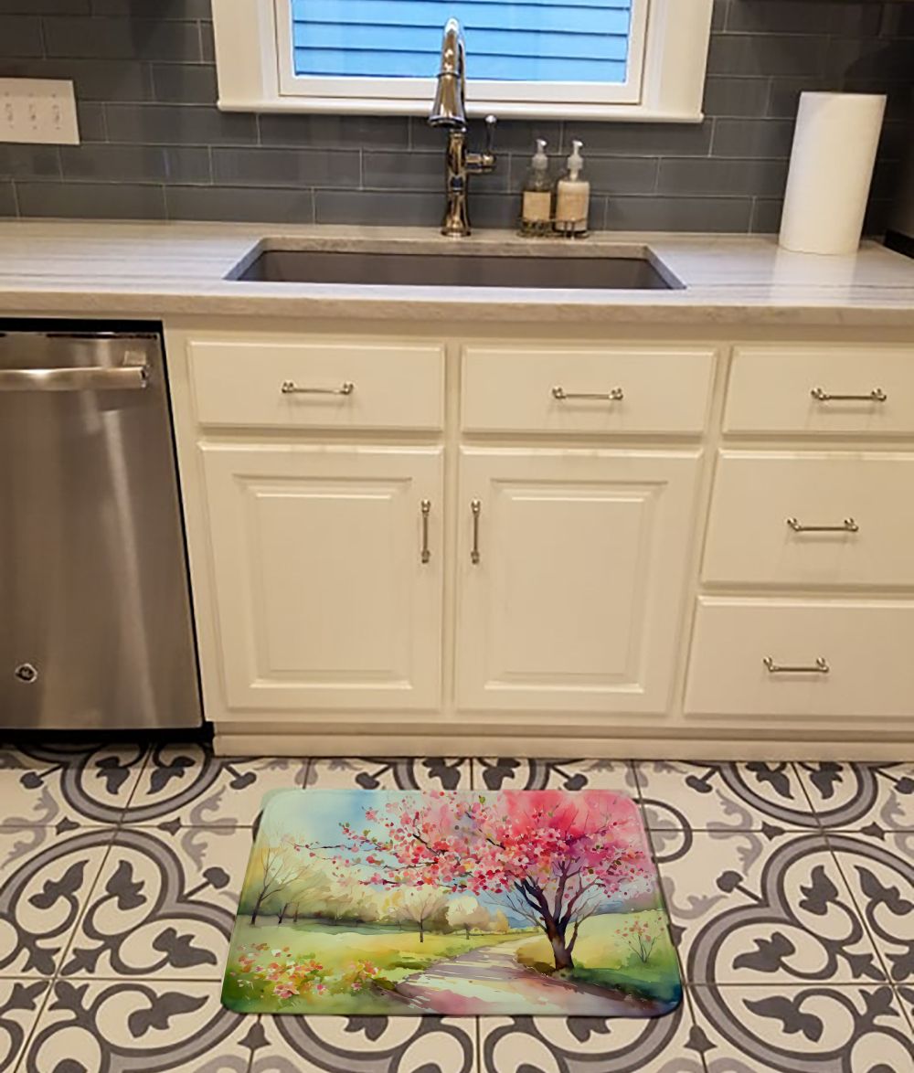 Michigan Apple Blossoms in Watercolor Memory Foam Kitchen Mat Machine Washable Anti-Fatigue Mat Cushion Comfort Bath Mat or Kitchen Rug
