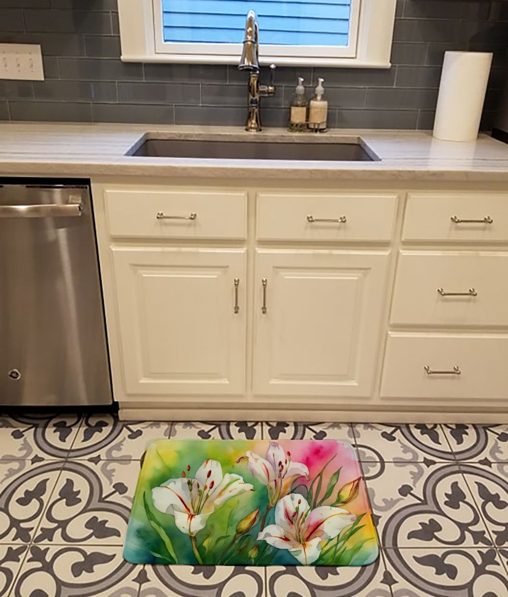 Utah Sego Lilies in Watercolor Memory Foam Kitchen Mat Machine Washable Anti-Fatigue Mat Cushion Comfort Bath Mat or Kitchen Rug