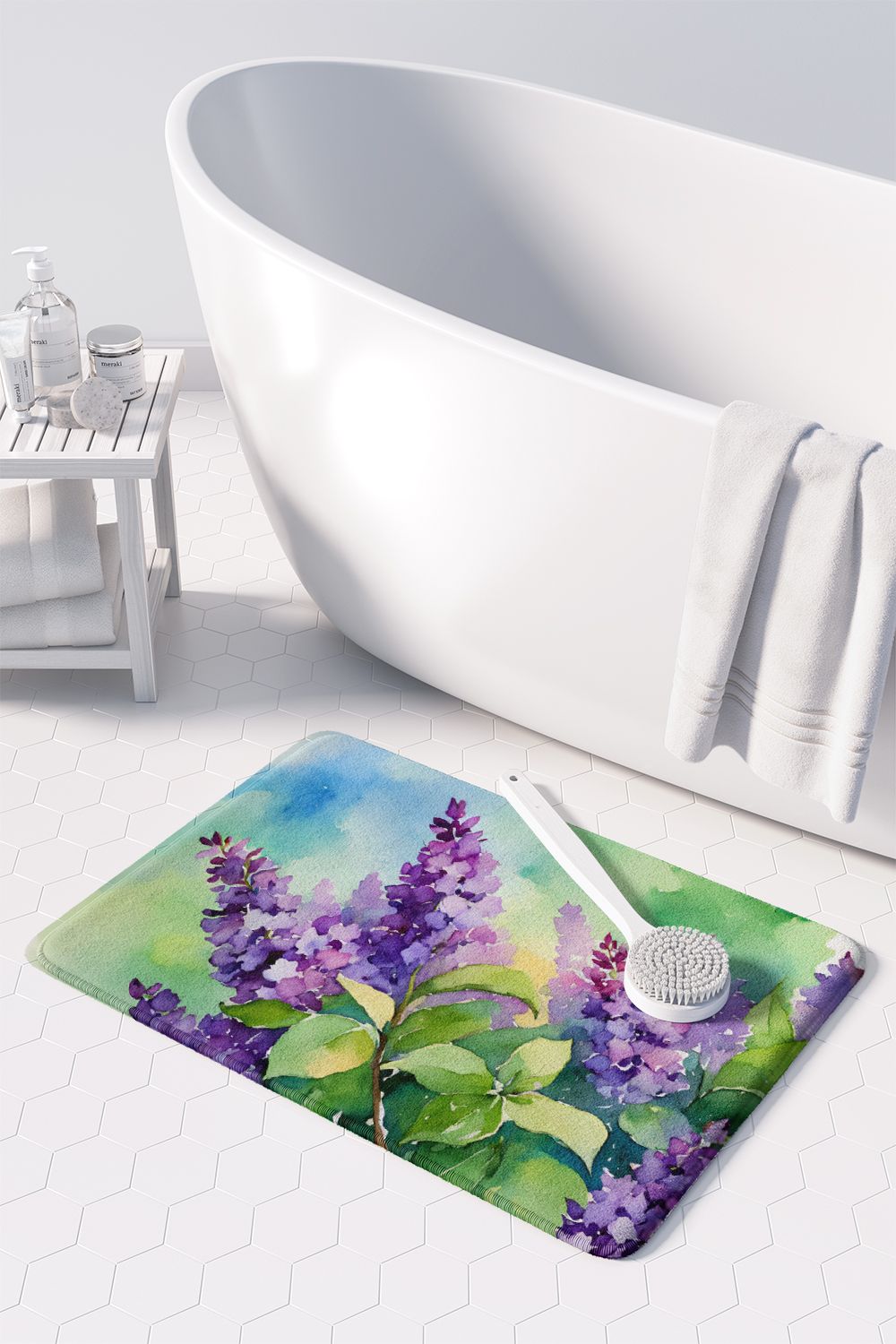 New Hampshire Purple Lilac in Watercolor Memory Foam Kitchen Mat Machine Washable Anti-Fatigue Mat Cushion Comfort Bath Mat or Kitchen Rug