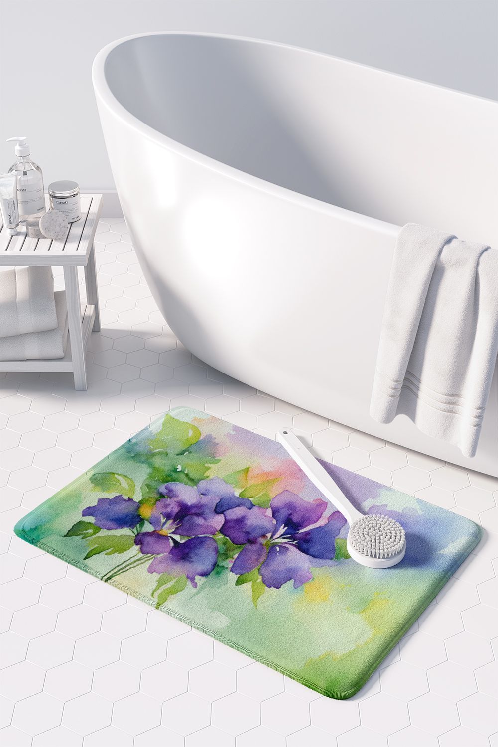 New Jersey Violet in Watercolor Memory Foam Kitchen Mat Machine Washable Anti-Fatigue Mat Cushion Comfort Bath Mat or Kitchen Rug