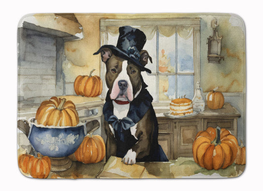 Pit Bull Terrier Fall Kitchen Pumpkins Memory Foam Kitchen Mat Machine Washable Anti-Fatigue Mat Cushion Comfort Bath Mat or Kitchen Rug