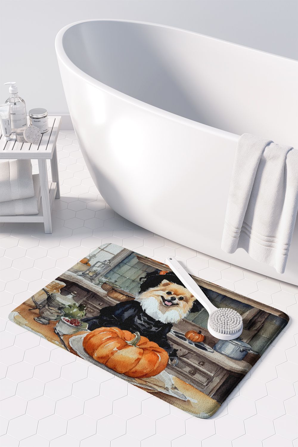Pomeranian Fall Kitchen Pumpkins Memory Foam Kitchen Mat Machine Washable Anti-Fatigue Mat Cushion Comfort Bath Mat or Kitchen Rug