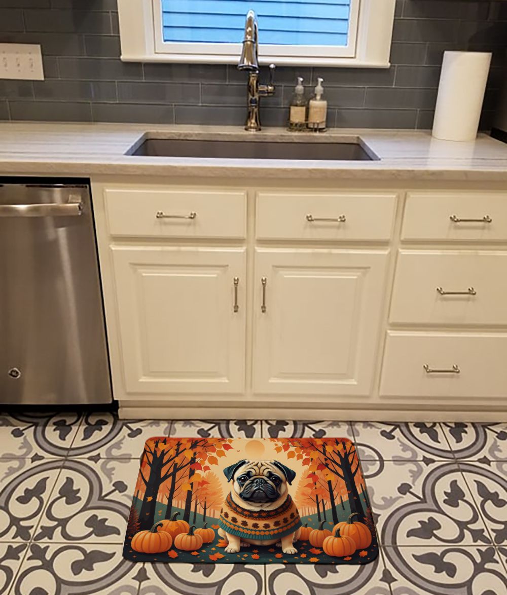 Fawn Pug Fall Memory Foam Kitchen Mat Machine Washable Anti-Fatigue Mat Cushion Comfort Bath Mat or Kitchen Rug