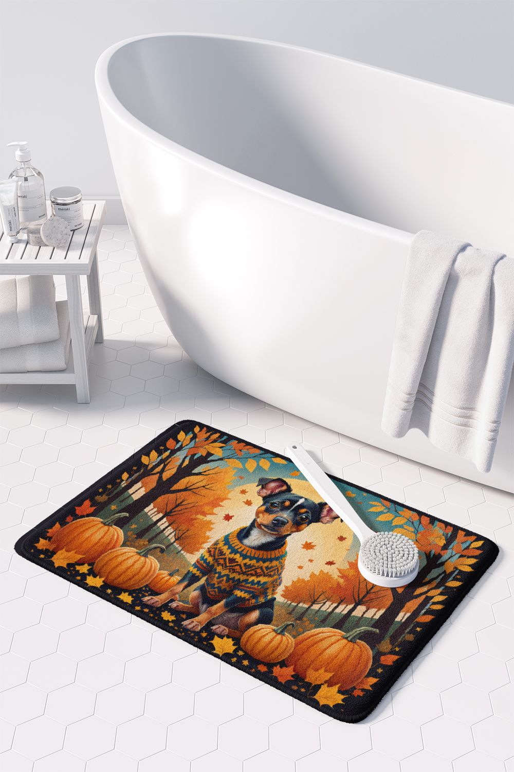 Miniature Pinscher Fall Memory Foam Kitchen Mat Machine Washable Anti-Fatigue Mat Cushion Comfort Bath Mat or Kitchen Rug